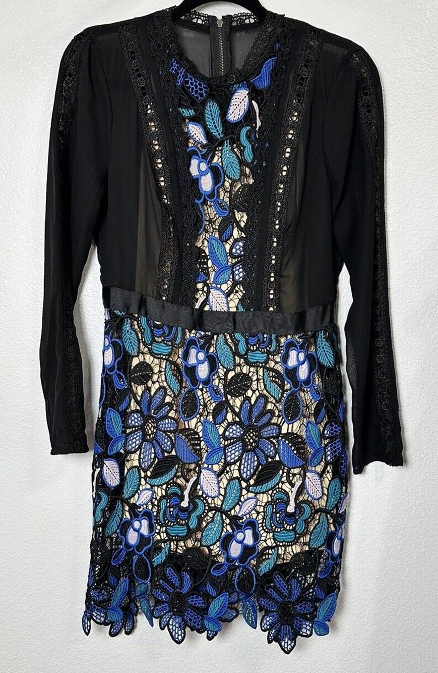 Venus Women's Multicolor Floral Crochet Lace Sheer Round Neck Mini Dress Size 8